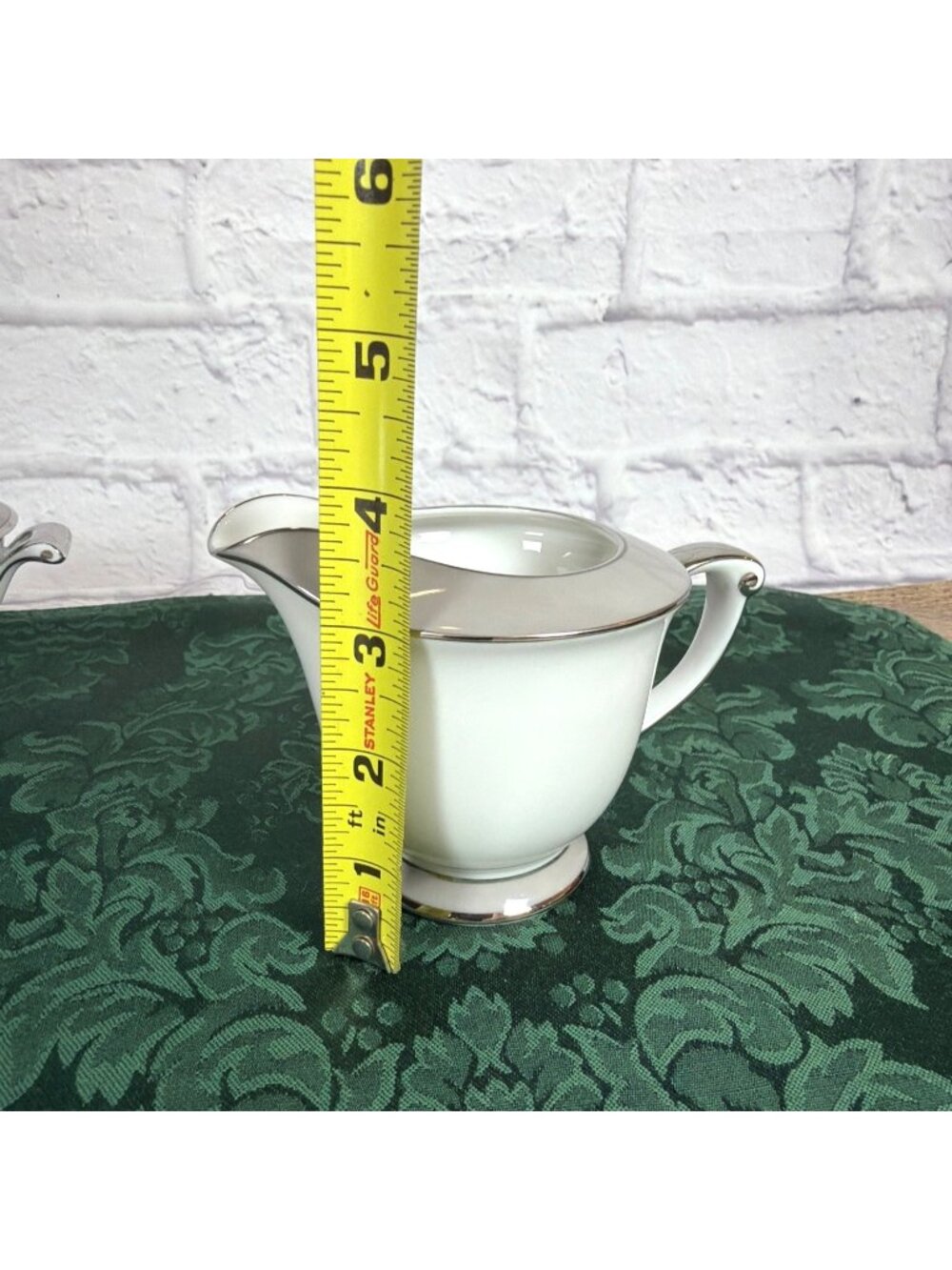 Vintage Sango Platina Sugar Bowl Lid Creamer Set  Japan MCM White Gray Platinum - Picture 15 of 16